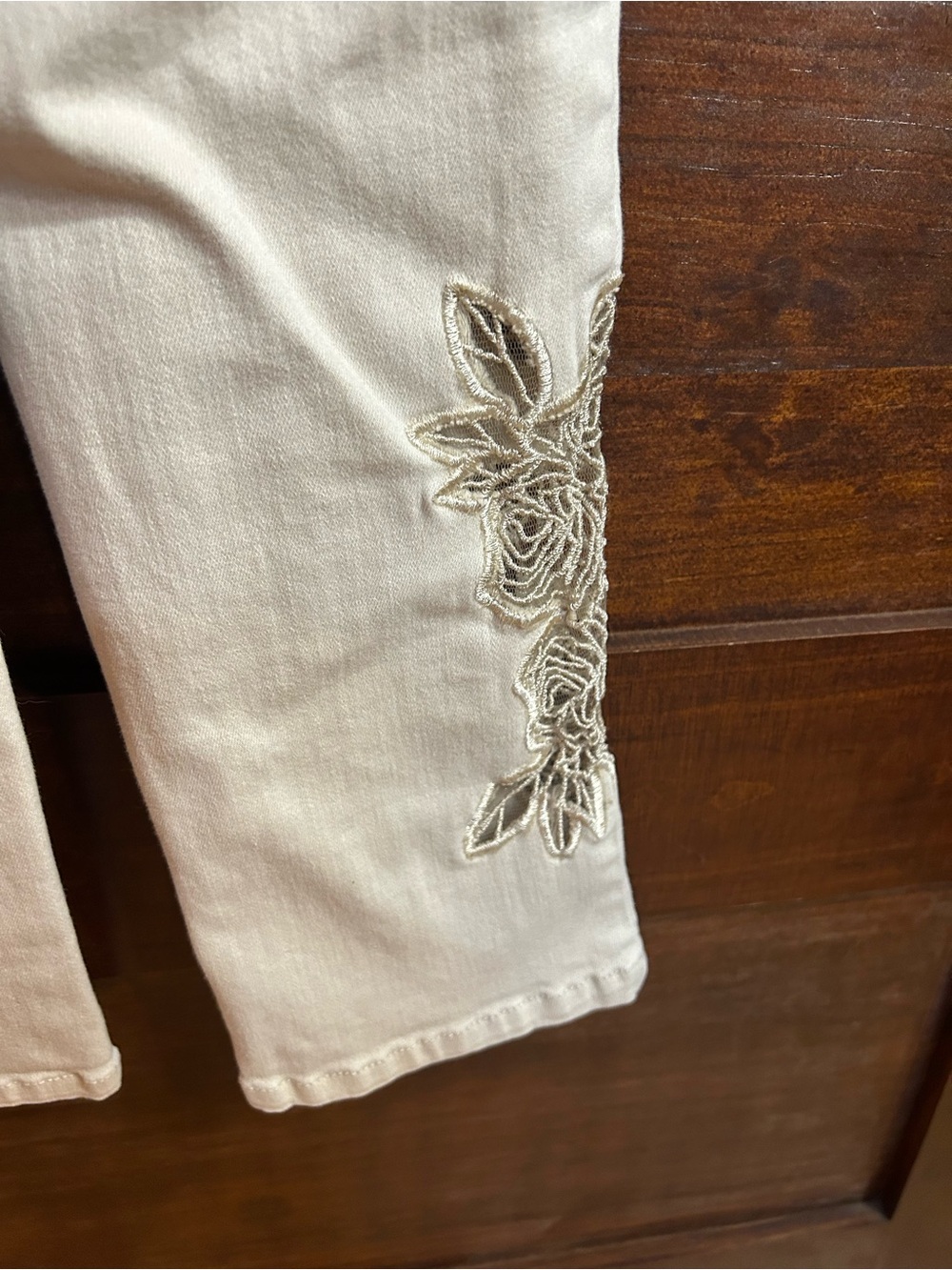Cream Embroidered Women's Jeans in Petite - Picture 4 of 5